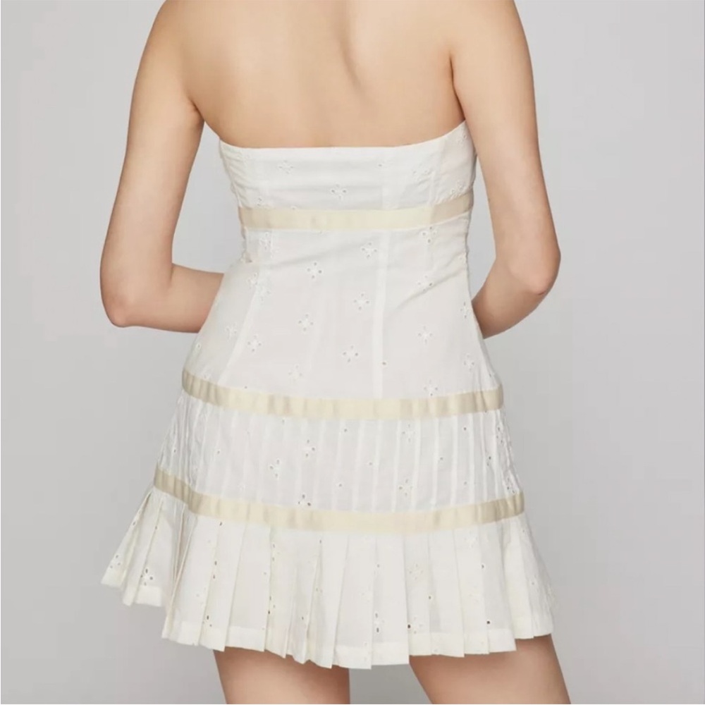 Kimchi Blue Large Dress Violetta Eyelet Strapless Mini lined ivory bows pleats - Picture 4 of 14
